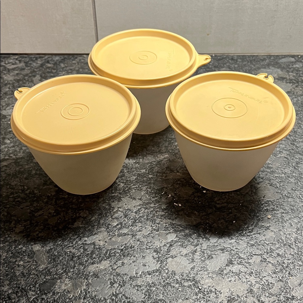 Tupperware set of 3 semi sheer  and Yellow Storage Set